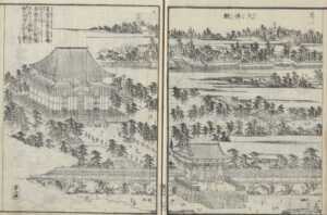 Wikipediaより：方広寺,2代目方広寺大仏殿を描いた絵図（「東山名所図会」京都府立京都学・歴彩館 デジタルアーカイブ）　